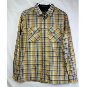 Kuhl Men Med Yellow/Gray Plaid Long Sleeve Button Up Collared Athleisure Shirt